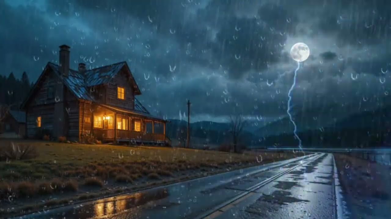 Night Thunderstorm for Sleep | Heavy Rain on Tin Roof & Deep Powerful Thunder (Relaxing White Noise)