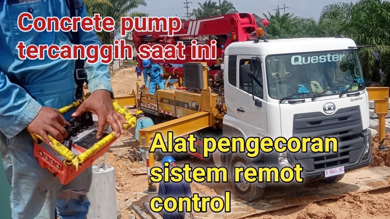 proses pengecoran menggunakan concrete pump, alat canggih sistem remot control.