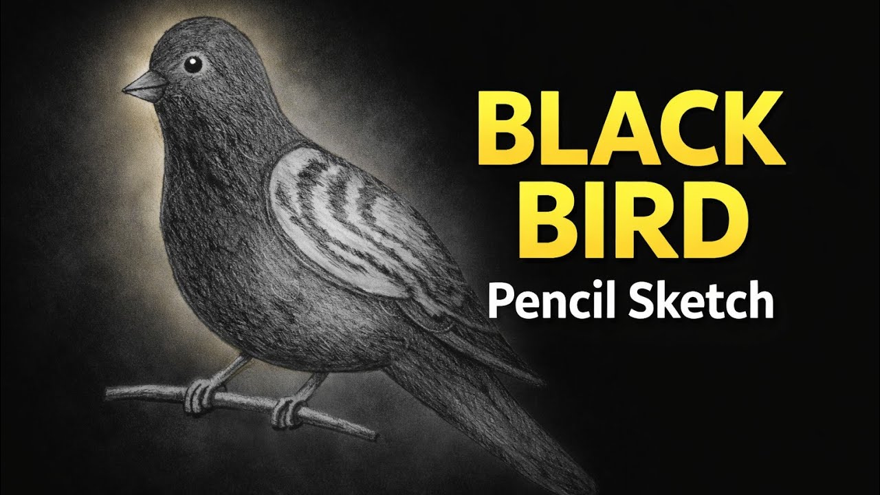 Realistic black bird pencil sketch#drawing # for artist # soft art