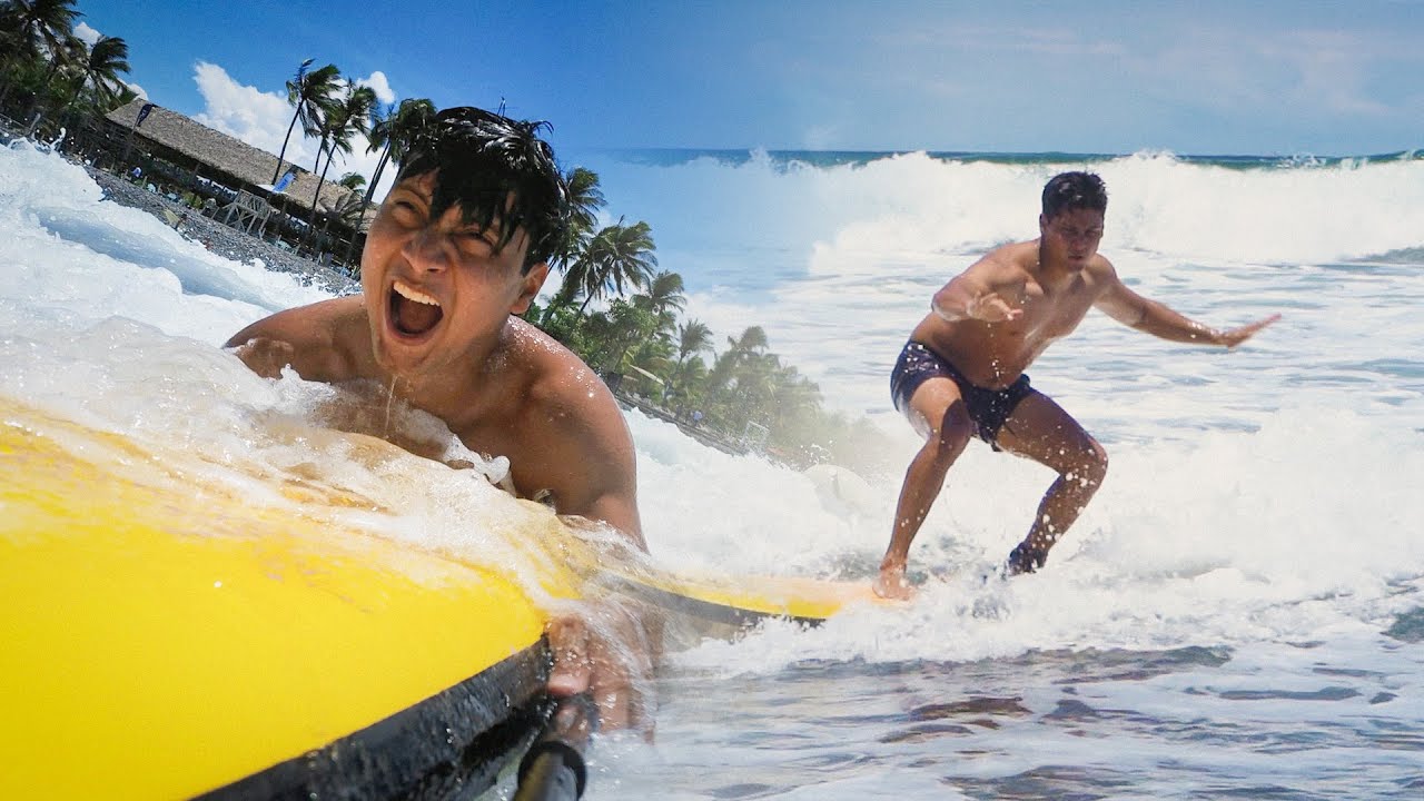 Aprendí a surfear en una hora 😱🌊🇸🇻 | MI PRIMERA VEZ SURFEANDO