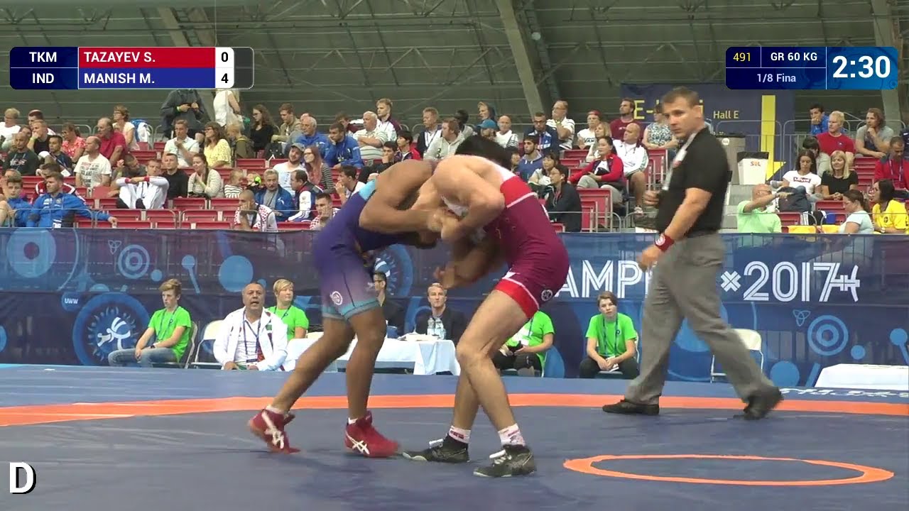 1/8 GR - 60 kg: M. MANISH (IND) df. S. TAZAYEV (TKM) by VPO1, 8-5