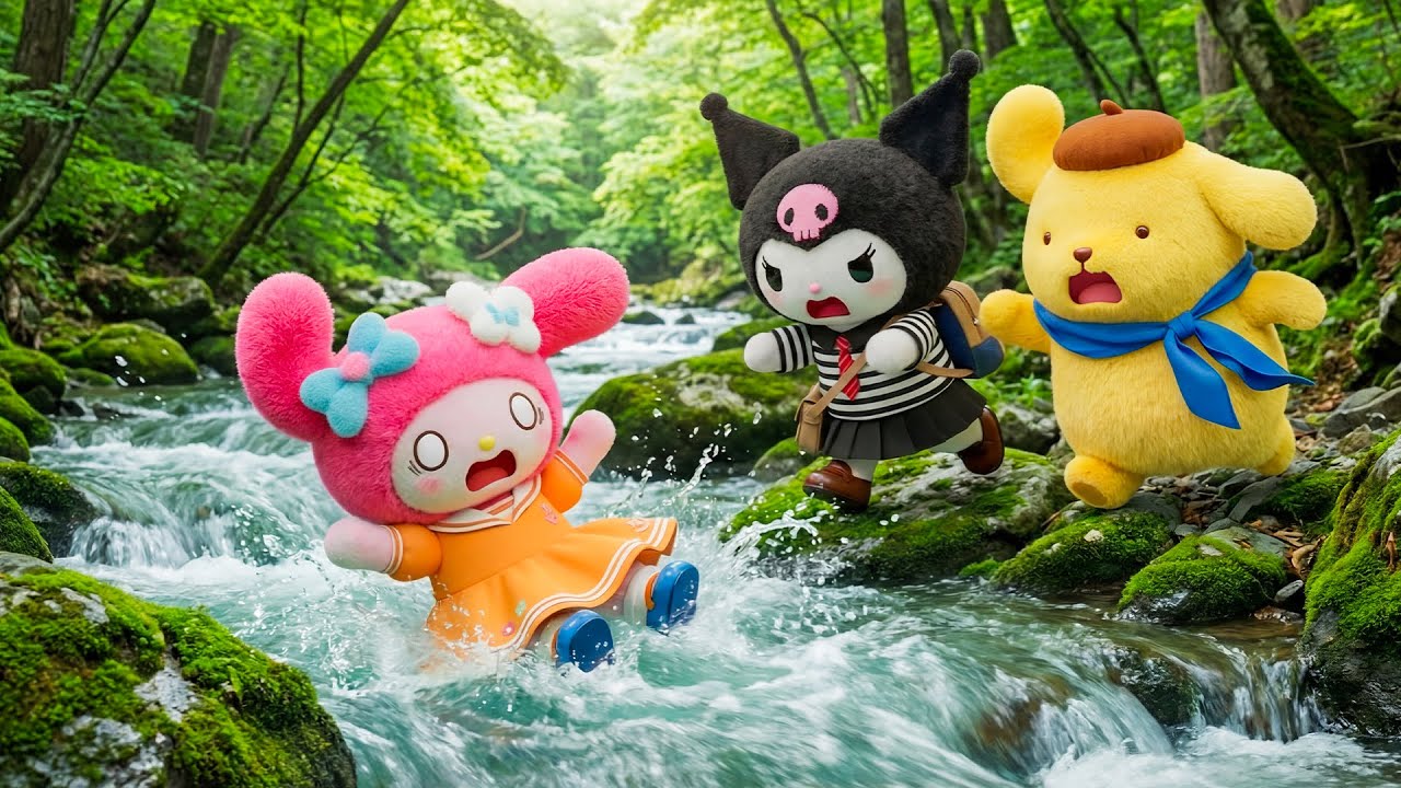 Melody Fell into the Stream… Kuromi & Pompompurin Came to Help 🌸💖