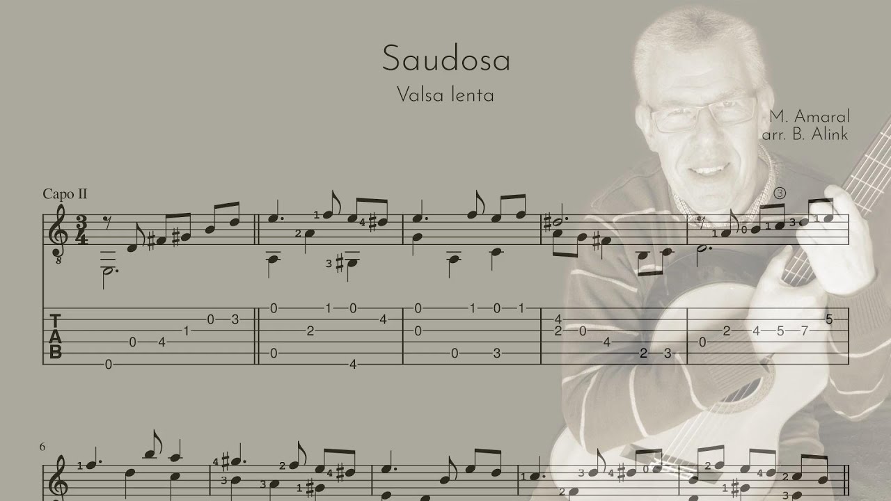 Saudosa - M. Amaral (Brazilian waltz) - Classical Guitar Score+TAB