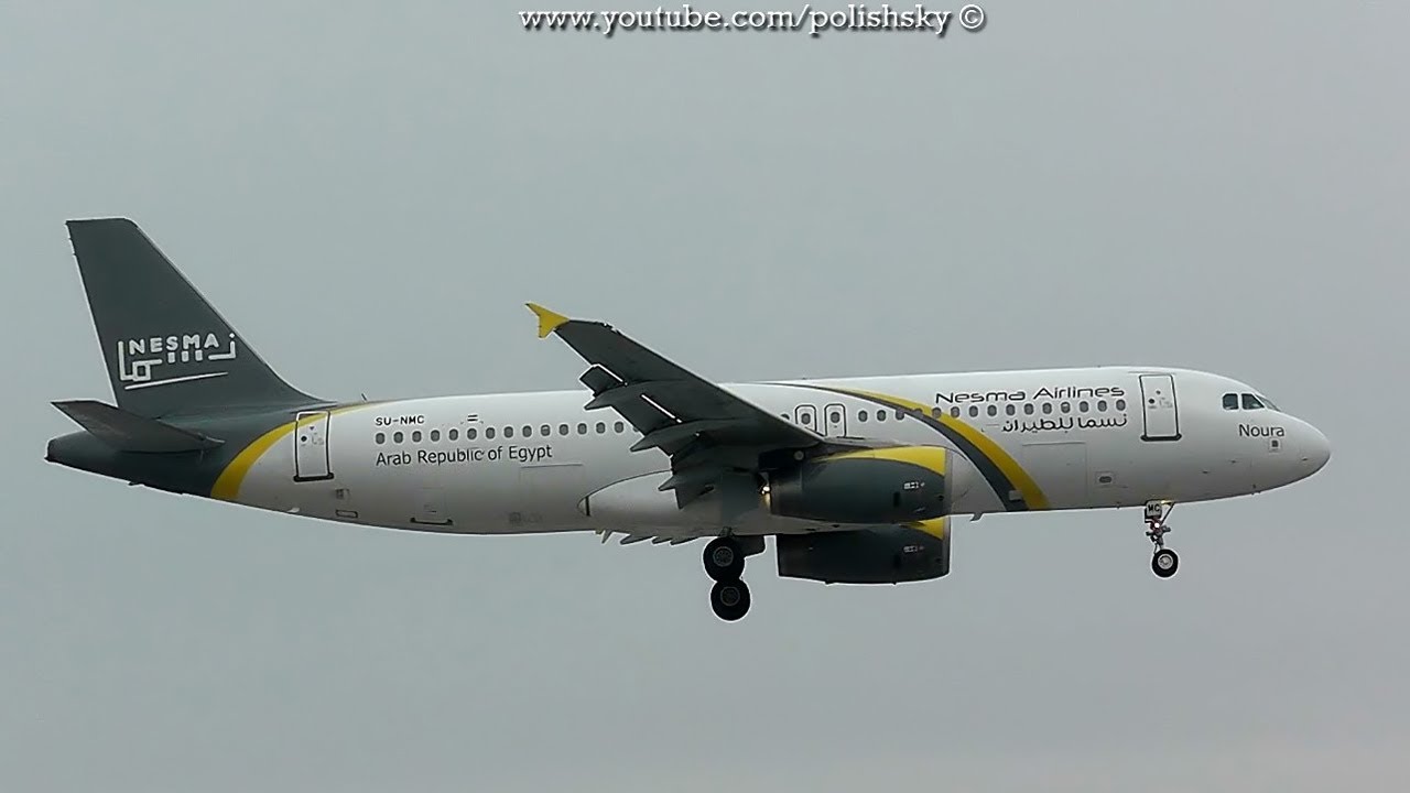 Nesma Airlines Airbus A320-232 Reg: SU-NMC Landing at Katowice Airport EPKT / KTW 12.02.2013