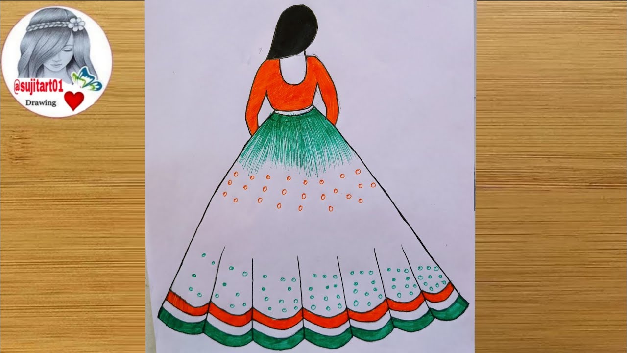 How to draw girl backside in lahenga for step by step independence day 15 august girl drawing dubai