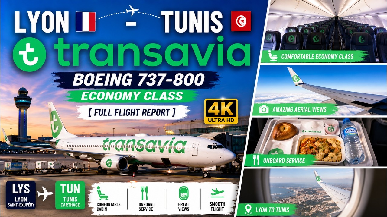 🇨🇵 Lyon - 🇹🇳 Tunis Transavia Boeing 737-800 Economy Class [Full Flight Report] 4K