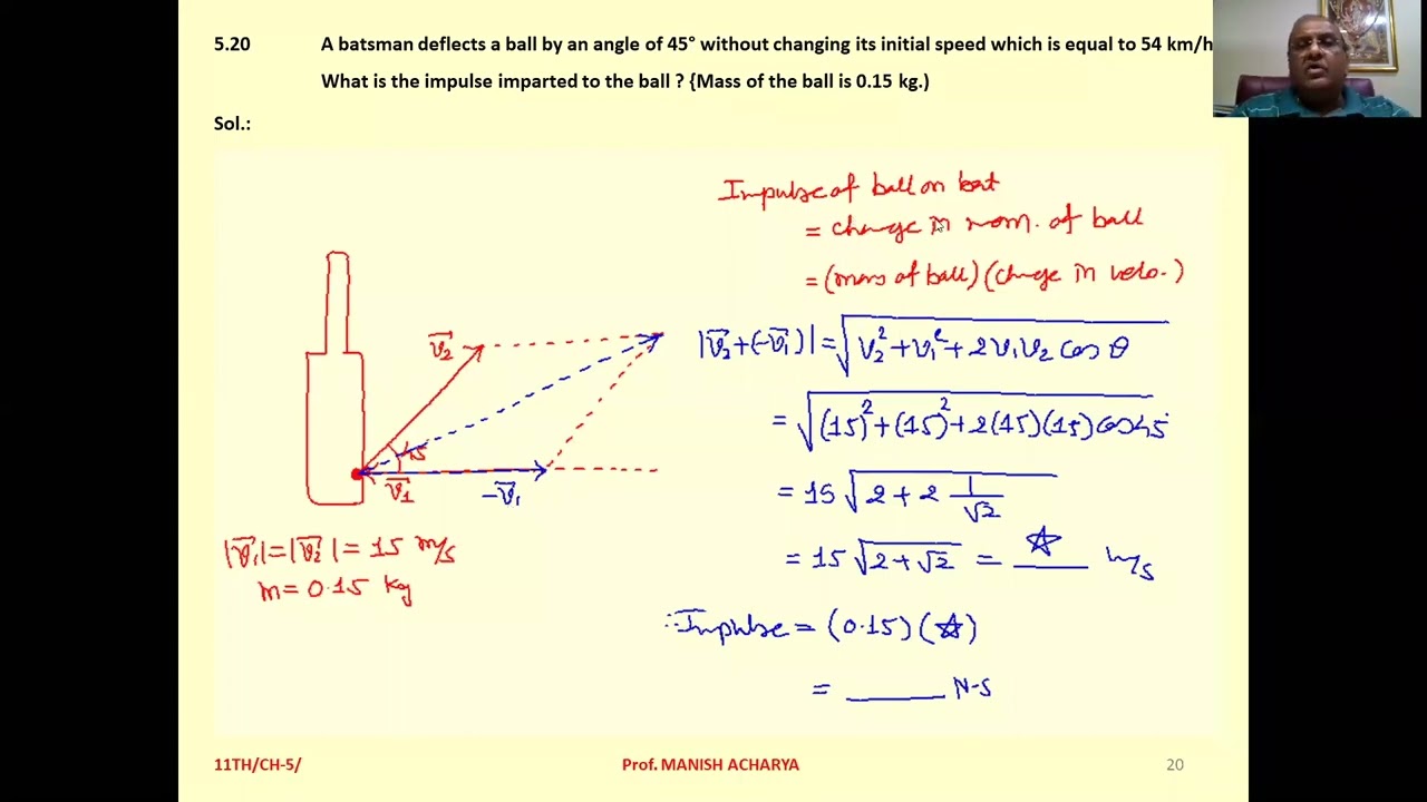 A batsman deflects a ball by an angle of 45 without changing its initial speed which is equal to 54
