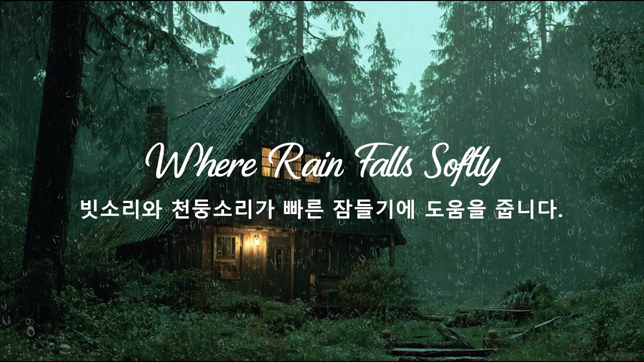 잠들기 좋은 빗소리 - 안개 낀 숲 속 밤의 아름다운 빗소리와 천둥소리