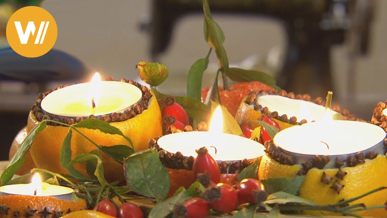 Duftende Festbeleuchtung - Orangen und Teelichter