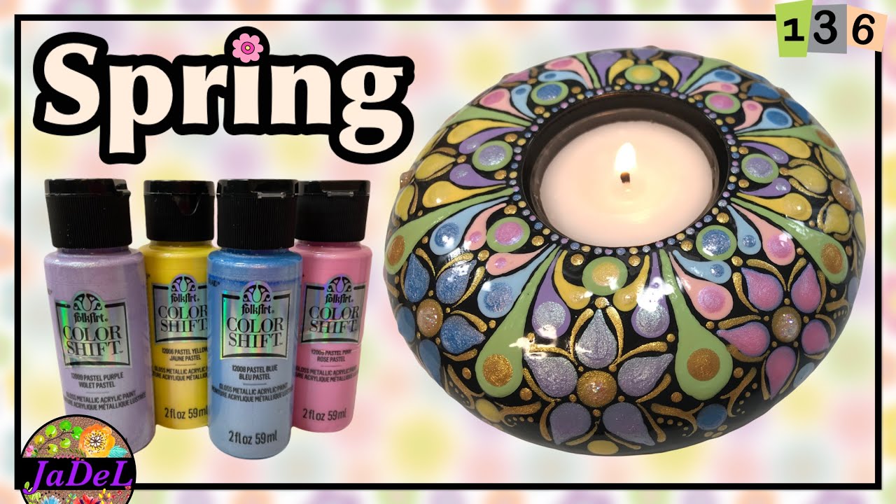 Springtime Mandala Tea Light Candle Holder | Pastel Color Shift by Folk Art