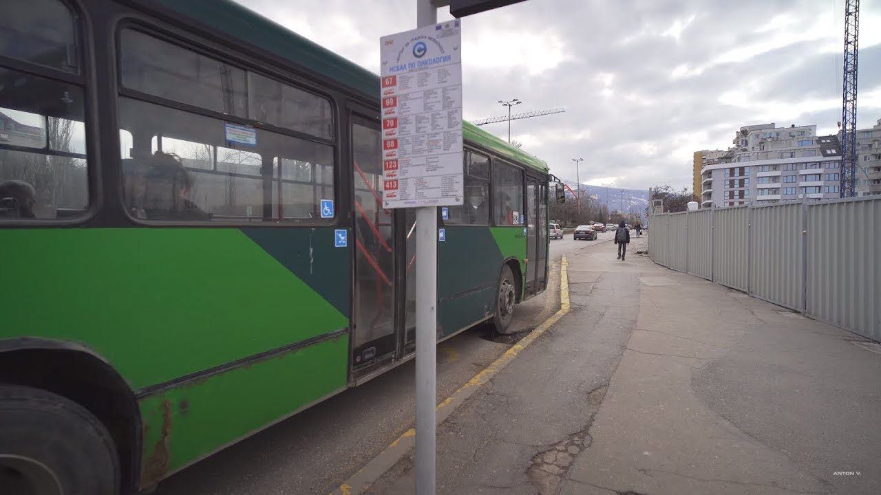 Bulgaria, Sofia, bus 88 ride from zh. k. Darvenitsa to NSBAL po onkologiya