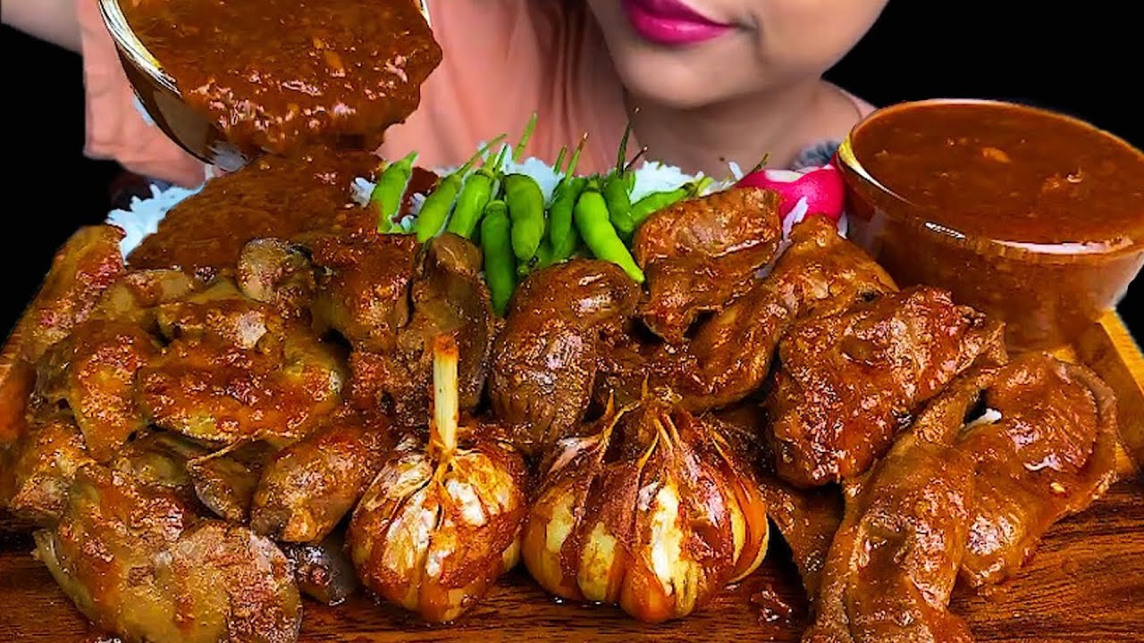 MUKBANG CHICKEN||SPICY CHICKEN LIVER AND GIZZARD TOMATO CURRY  & WHITE RICE