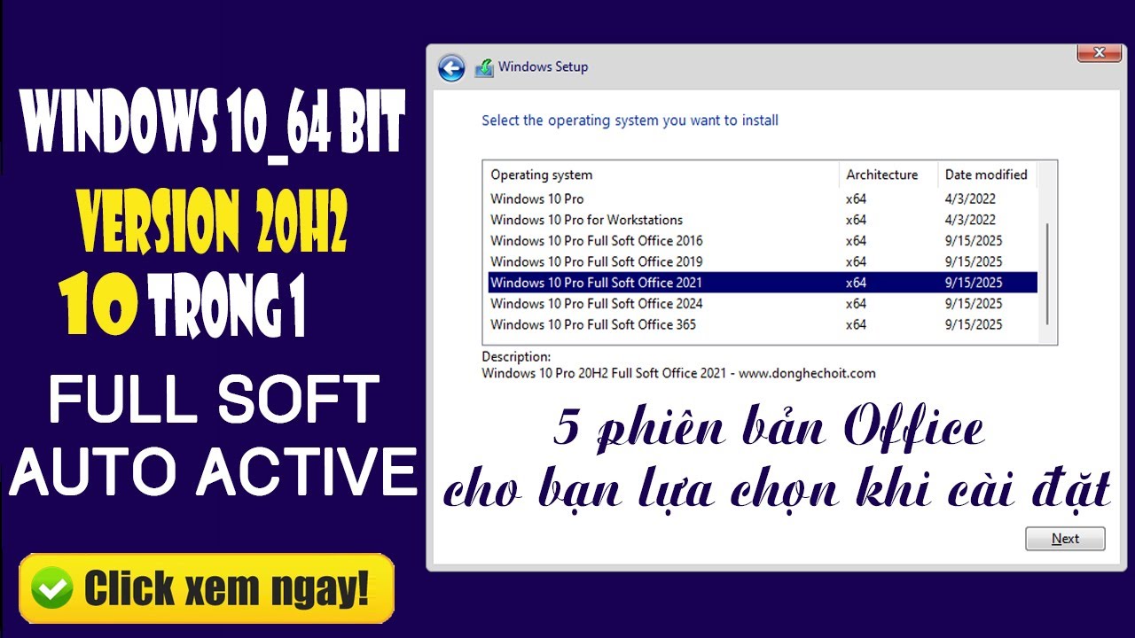 Bộ cài Windows 10 20H2 Full Soft và Office AIO 10 trong 1 | Học sửa chữa máy tính