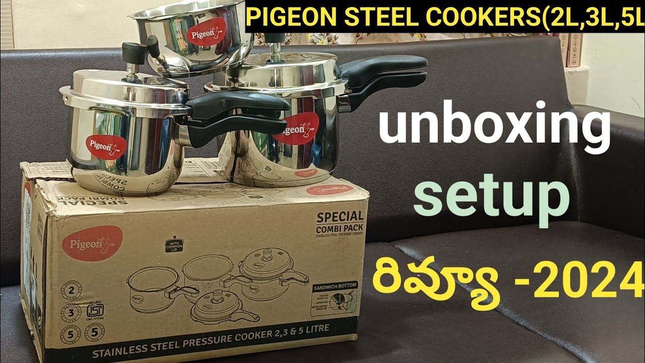pigeon  steel cooker  combo( 2L,3L,5L) unboxing and review in telugu