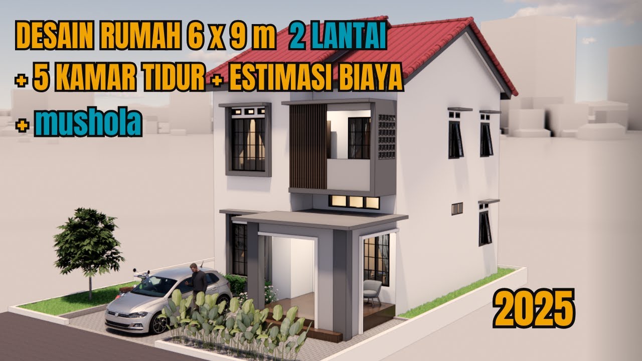 Desain Rumah Minimalis 6x9 Meter 2 Lantai – 5 Kamar Tidur + Mushola + Balkon