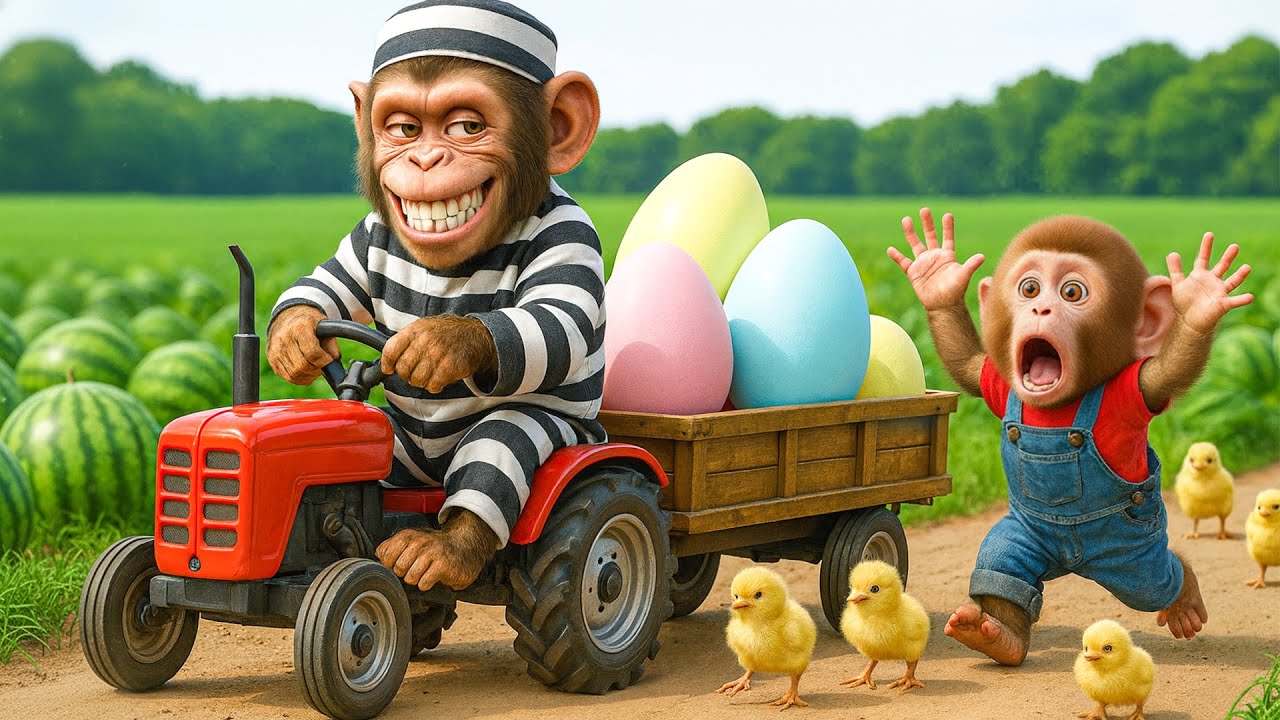 🐾 Farm Chaos! Monkey NaNa on Tractor Harvesting Eggs & Outwitting a Sneaky Thief! 🚜🐒💨
