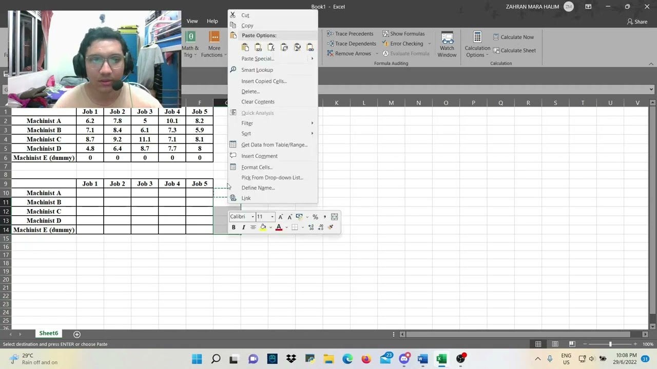 Operational Reasearch Project- Hungarian Method Using Excel