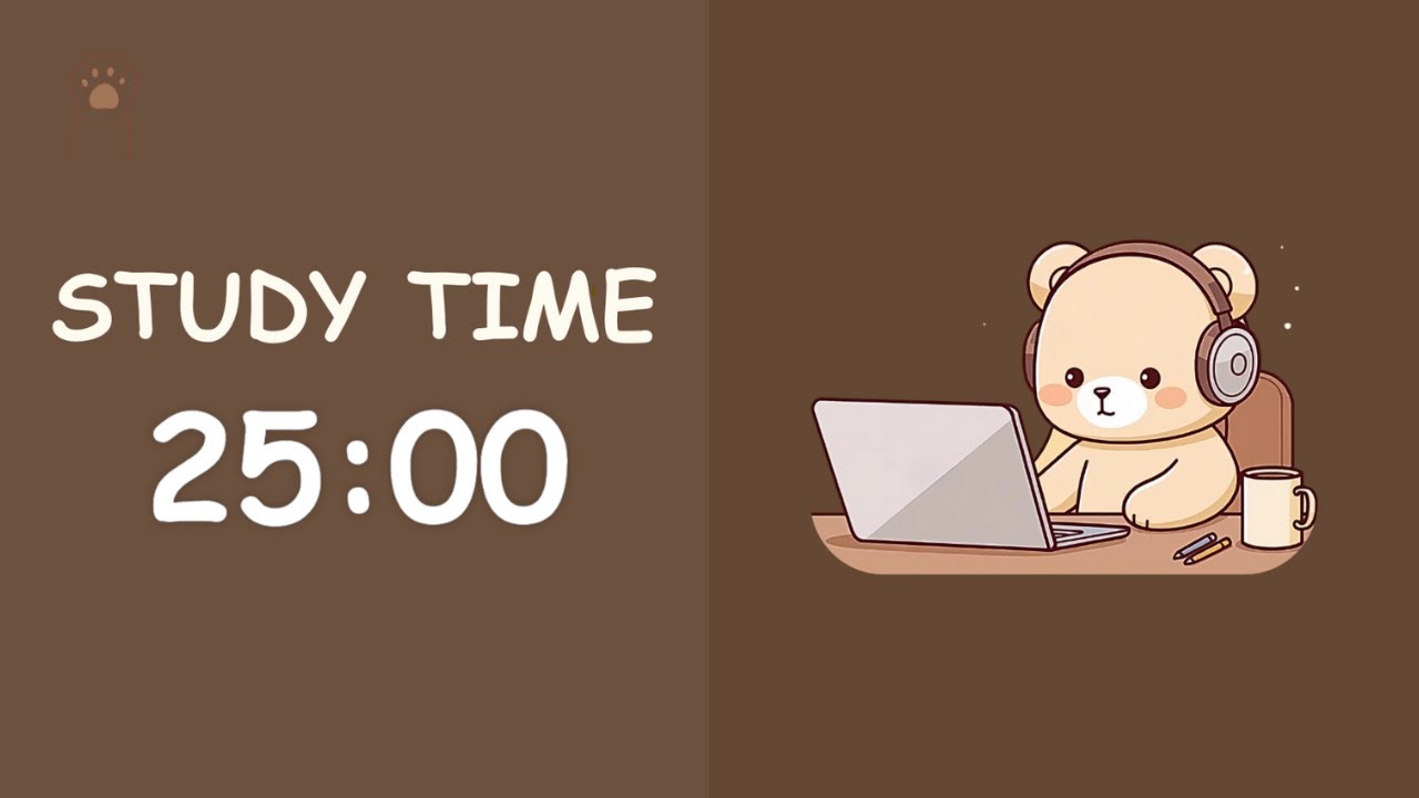 Study with Pomodorbear 🧸 | 25×3 Pomodoro | Brown Noise Focus Session