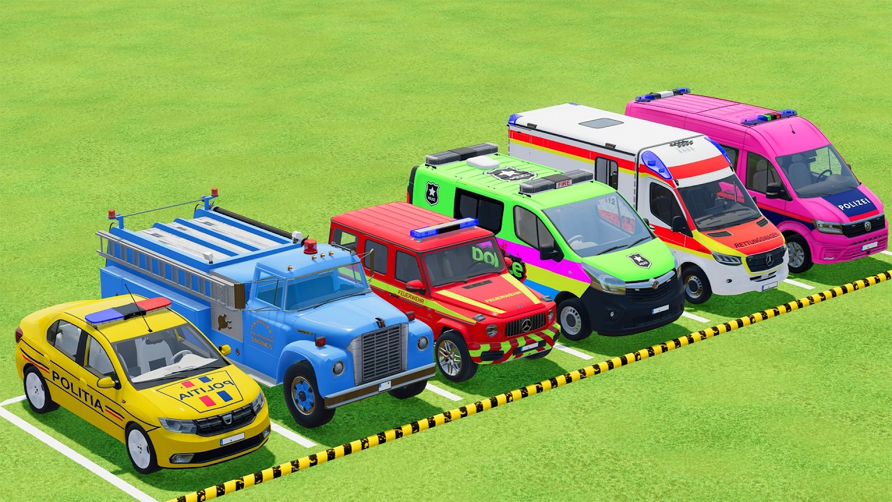 TRANSPORTING POLICE CARS, AMBULANCE, FIRE TRUCK, COLORFUL CARS WITH TRUCK - FARMING SIMULATOR 22 #04