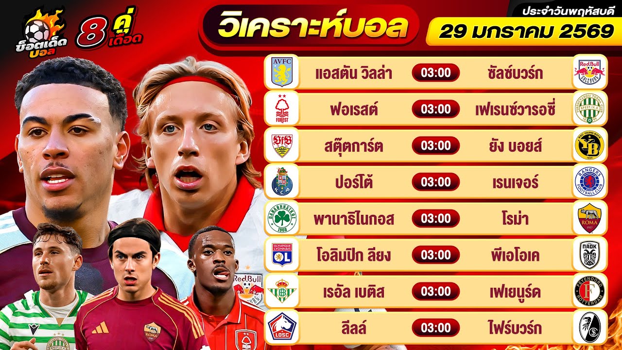 วิเคราะห์บอลวันนี้ ทีเด็ดบอล วันพฤหัสบดี ที่ 29 มกราคม 2569 By ช็อตเด็ดบอลเต็ง