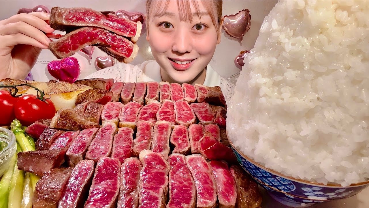 ASMR стейк【русские субтитры】【Mukbang/ Eating Sounds】