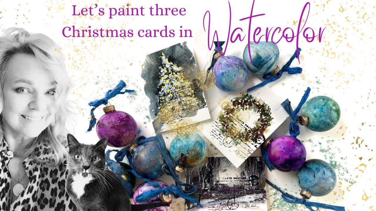 Three Christmas Cards Painted In Watercolor