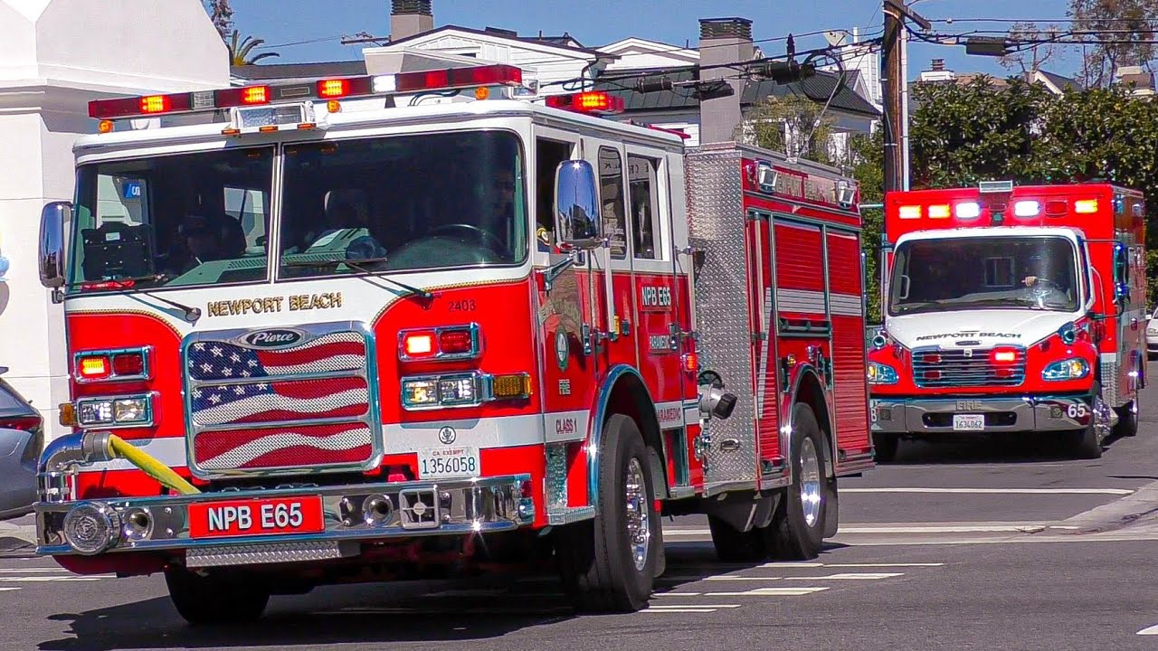 Newport Beach Fire Dept. Engine 65 & Medic 65 Responding