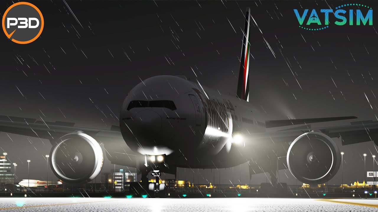 P3Dv5 - STORM FRANKLIN! | Emirates 777 Landing in busy Amsterdam