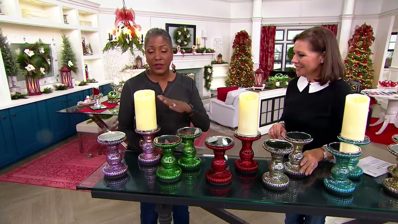 Set of 2 Lit Mercury Glass Pedestals with Mirror Inserts by Valerie on QVC