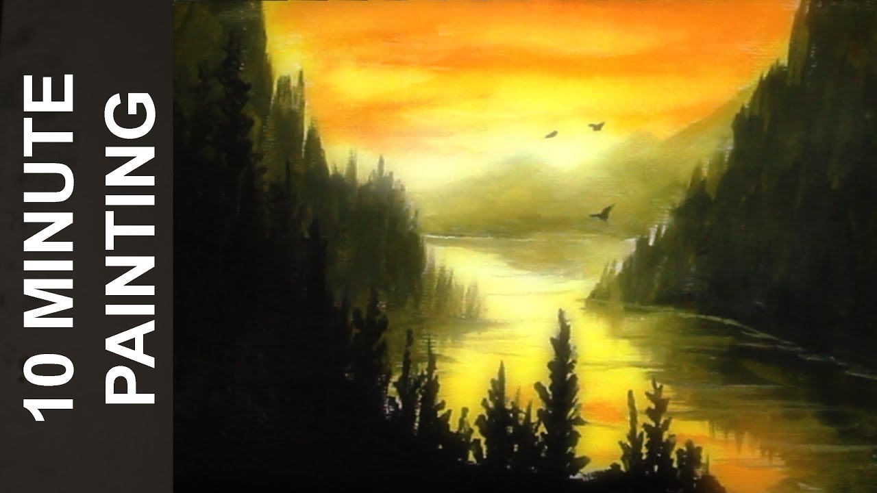 Painting a Forest Valley Sunset with Acrylics in 10 Minutes!