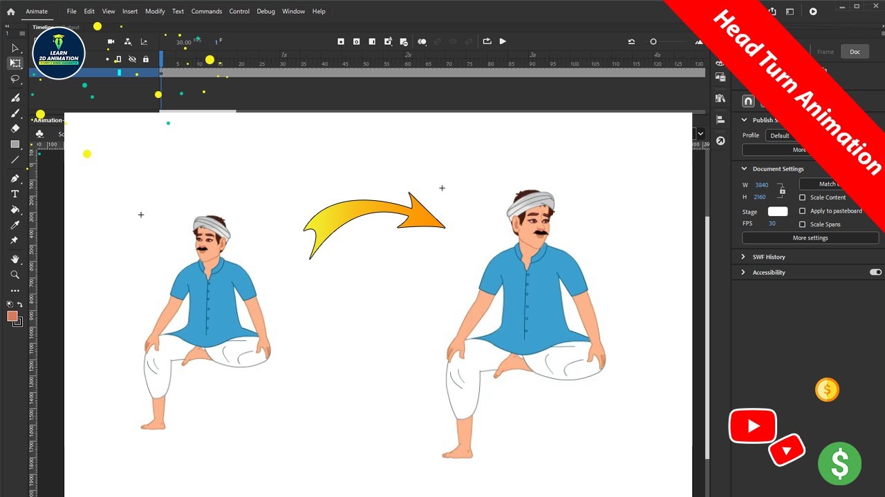 How to Head Turn Animation in Animate CC | Adobe Animate Tutorial | 2D Animation Hindi Tutorial