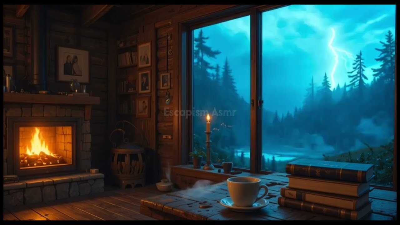 Deep Sleep in a Rainy Cabin 🌧️ Relaxing Piano Music & Thunderstorm Sounds