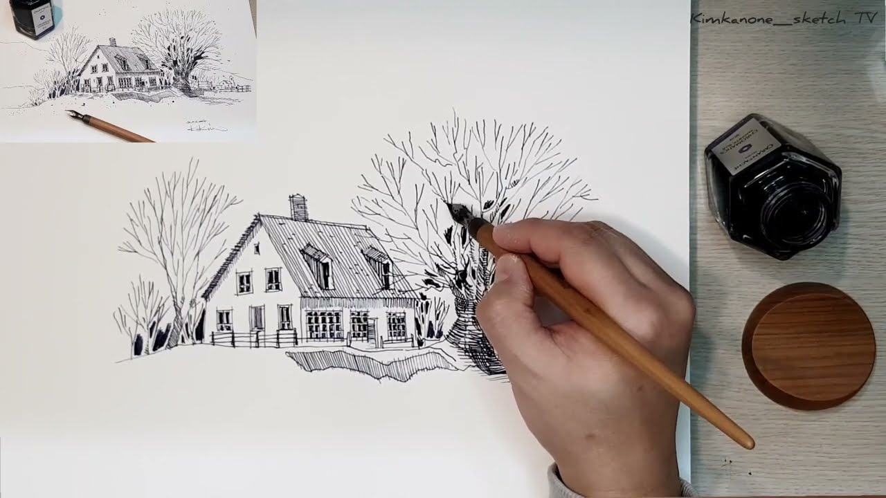 친구가 선물해준 잉크로 그림을 그려요. ink of Caran Dache + dip pen