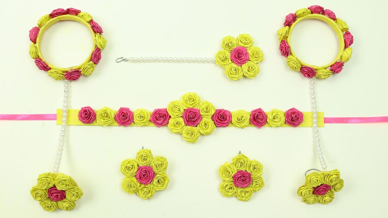 DIY Radha Krishna Jewellery Collection / Finger Rose Ring Bracelet, Earrings, Choker & Headpiece Set