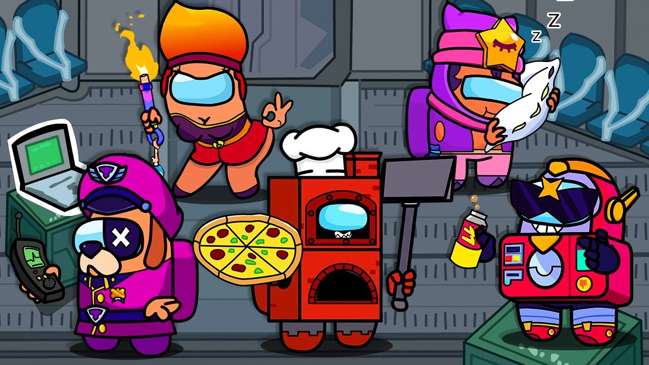 Pizza Ash, Sandy, Amber, Surge, Ruffs (compilation #5) ◉ funny animation Brawl Stars in Among us
