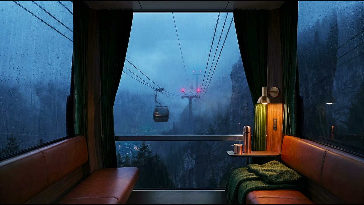Suspended in an Alpine Gondola 🚠 Rain on Window & Metal Roof (White Noise, 3 Hours)