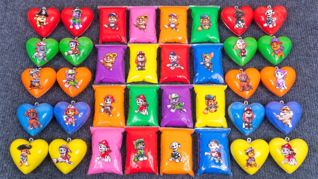 Paw Patrol Slime Heart! Rainbow Skye, Chase & Marshall in Satisfying Clay World 🌈