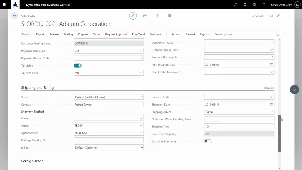 How to change the auto filled fields on the sales order header in Business Central