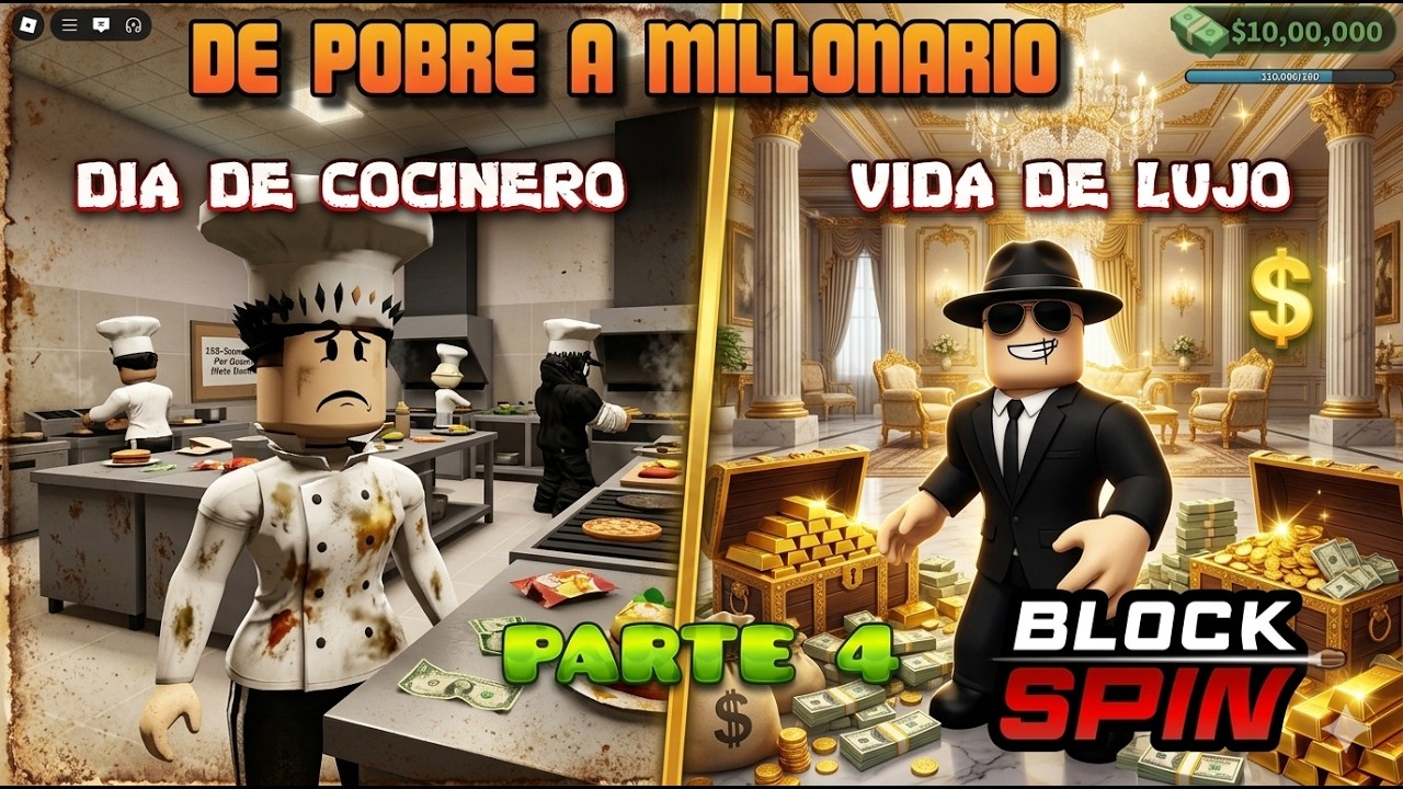 💥BLOCK SPIN💥🔥DE POBRE A MILONARIO PARTE 4 TRABAJANDO DE COCINERO💸💸🔥