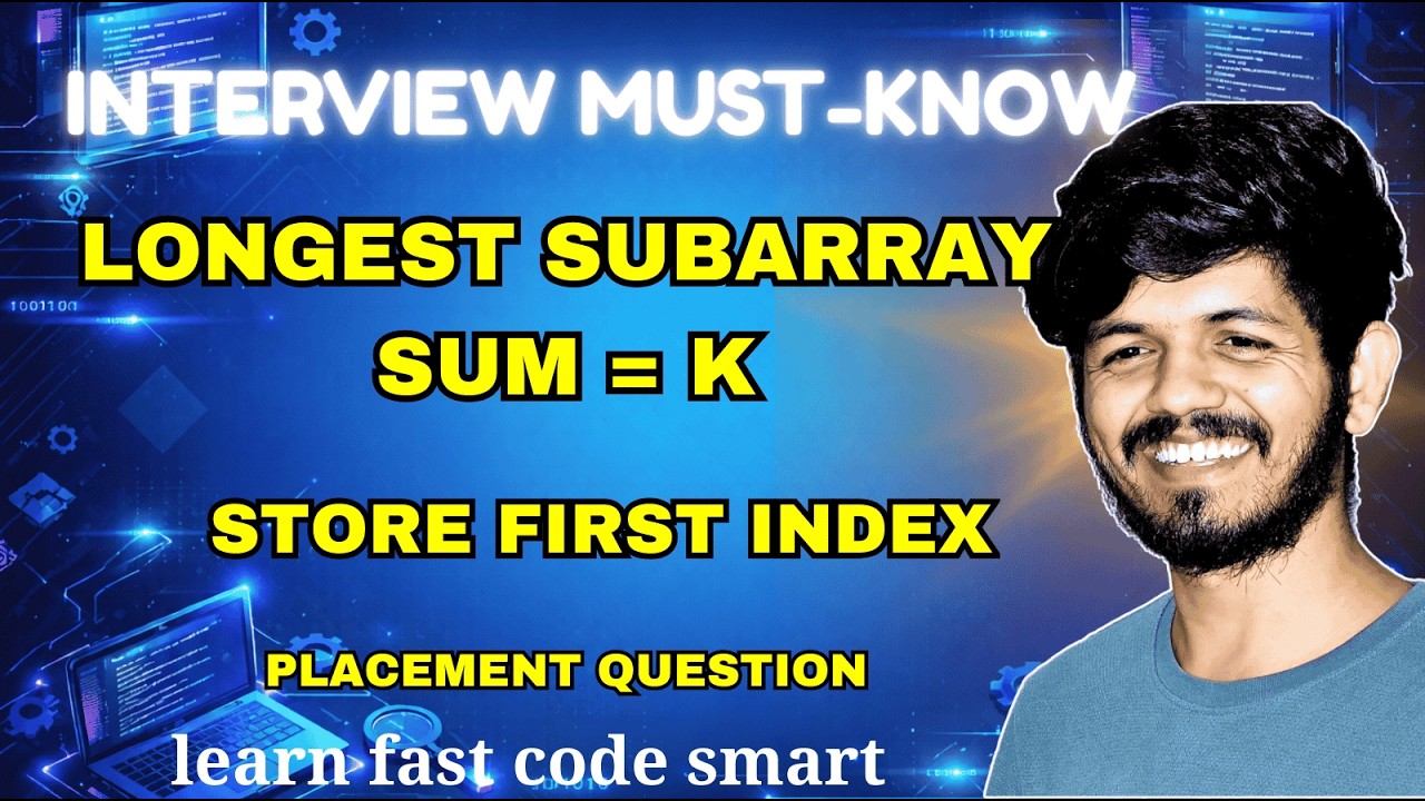 Longest Subarray with Given Sum | Prefix Sum + HashMap | Python DSA for Placements