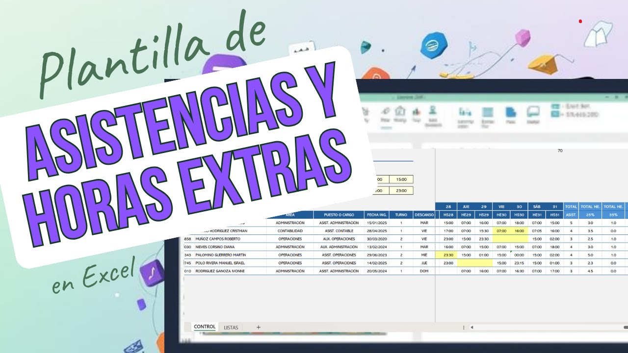 👉 Plantilla en Excel con VBA para Control de Asistencia y Horas Extras | Calendario Dinámico