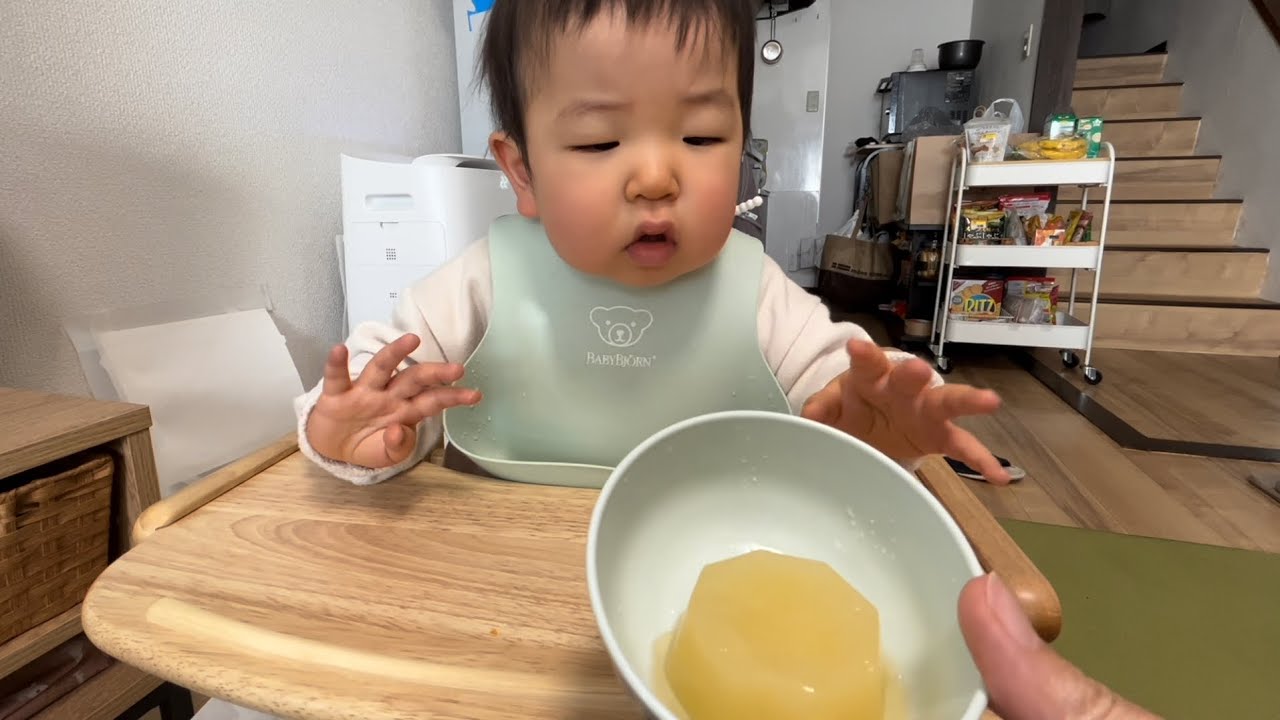 【1歳5カ月】ゼリーを食べるりっくん 1 year and 5 months old. Rikkun eating a bowl of jelly