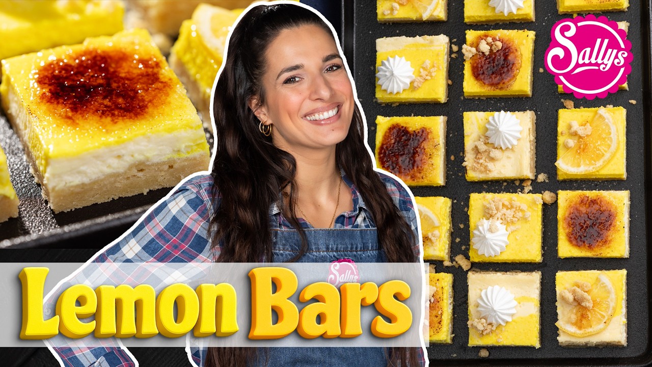 Lemon Bars / cremige Zitronen-Schnitten mit Karamellkruste und Baiser🍋 / Sallys Welt
