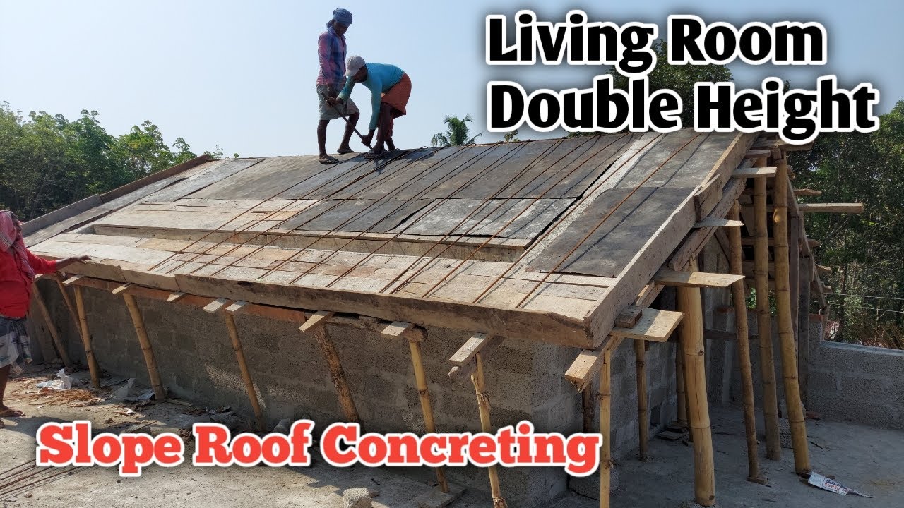 KERALA STYLE SLOPE ROOF SHUTTERING AND CONCRETING | DOUBLE HEIGHT ROOF SLAB