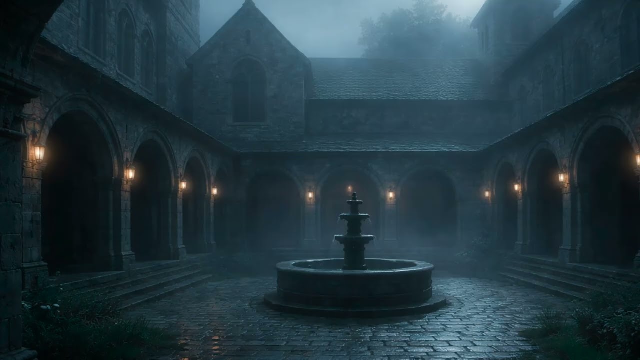 Medieval Monastery Hall at Night | Medieval Sleep Ambience (1 Hour)