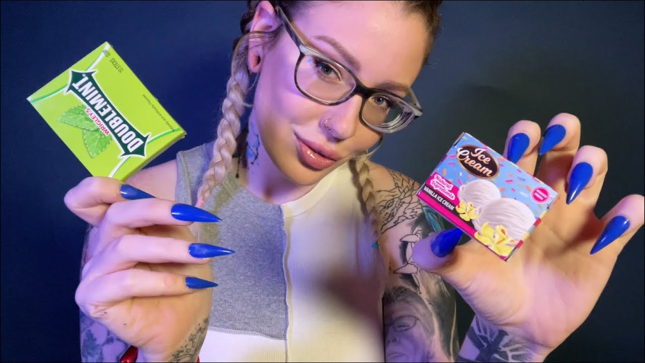 ASMR Long Nail Fidgeting and Gum Chewing / Inaudible to No Talking