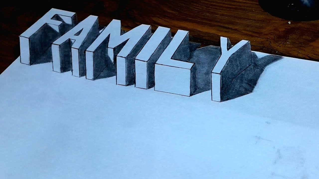 How to draw 3d letters (FAMILY) with a pencil for beginners #3ddrawing #3dletters #art