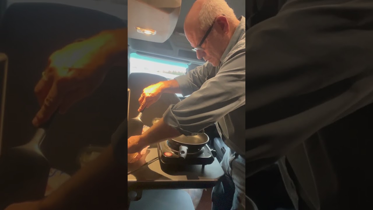 Breakfast off grid truck camping 