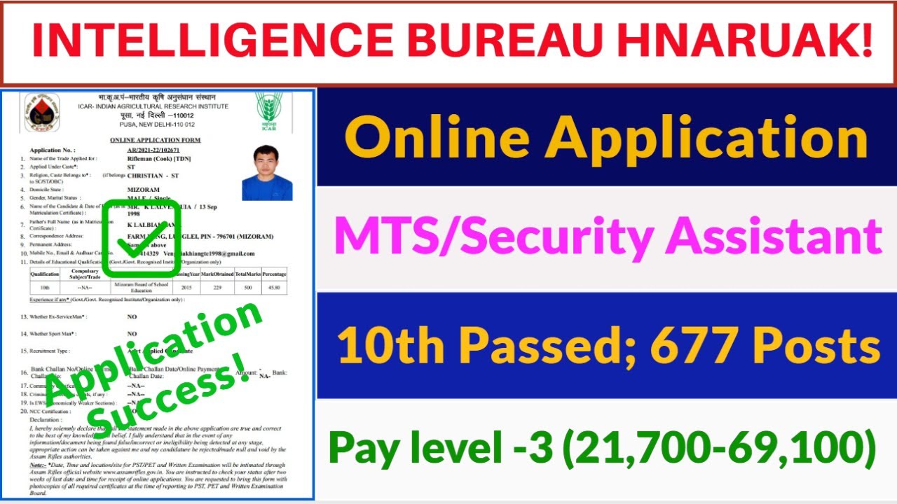 Intelligence Bureau (IB) MTS/Security Assistant online application form fill up dan 2023