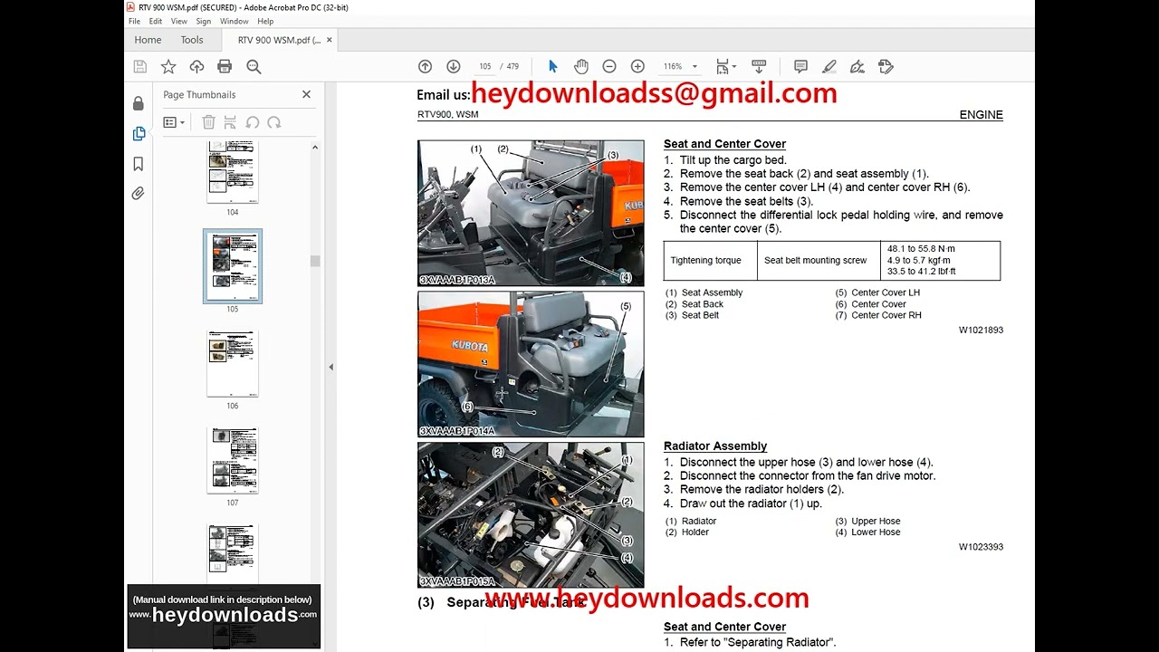 Kubota Tractor RTV900 Utility Vehicle Repair Manual